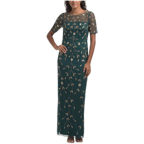 ADRIANNA PAPELL Short Sleeve Beaded Gown - Picture 1 of 3